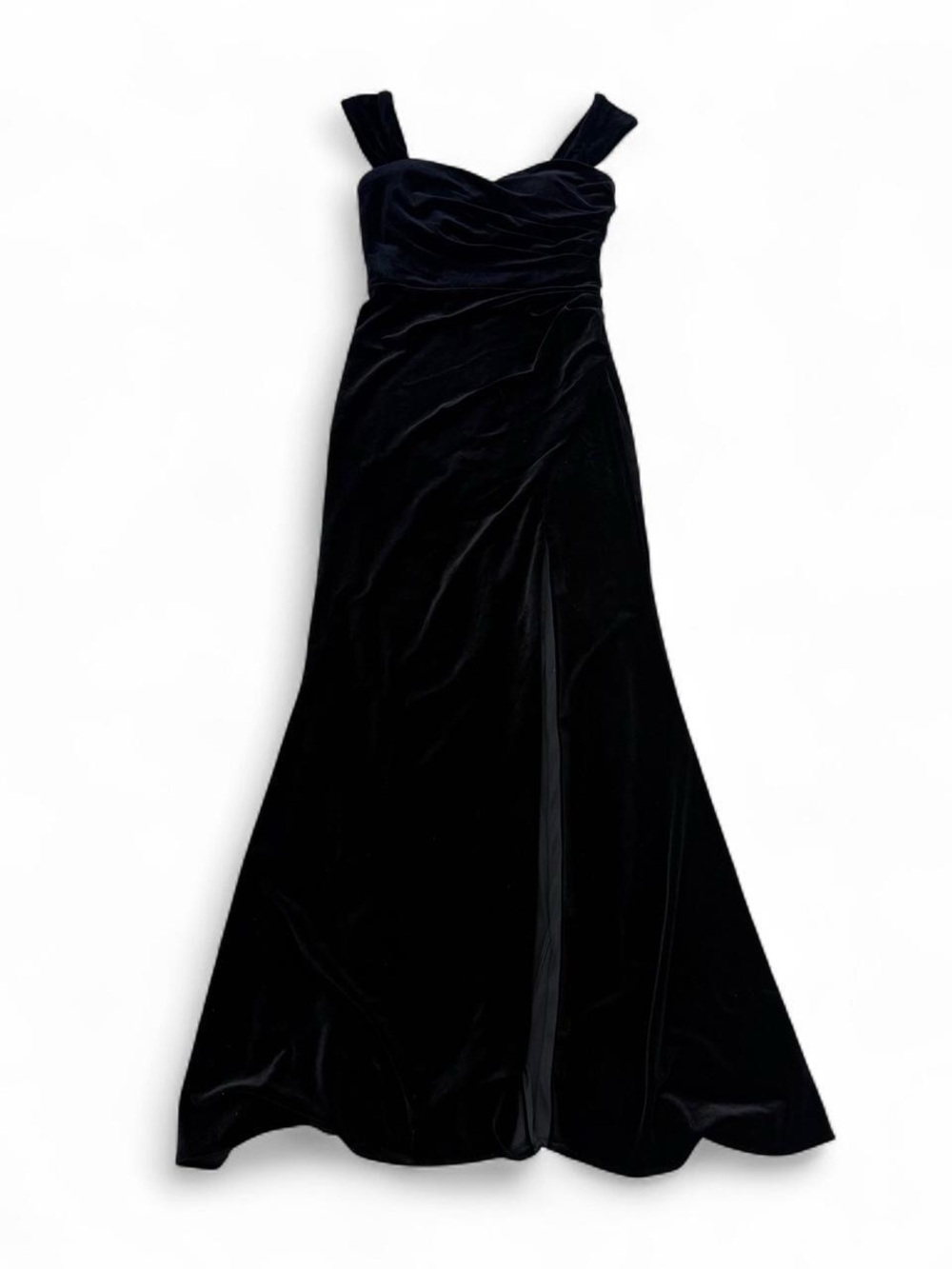 Black Velvet Maxi Dress with Ruched Bodice